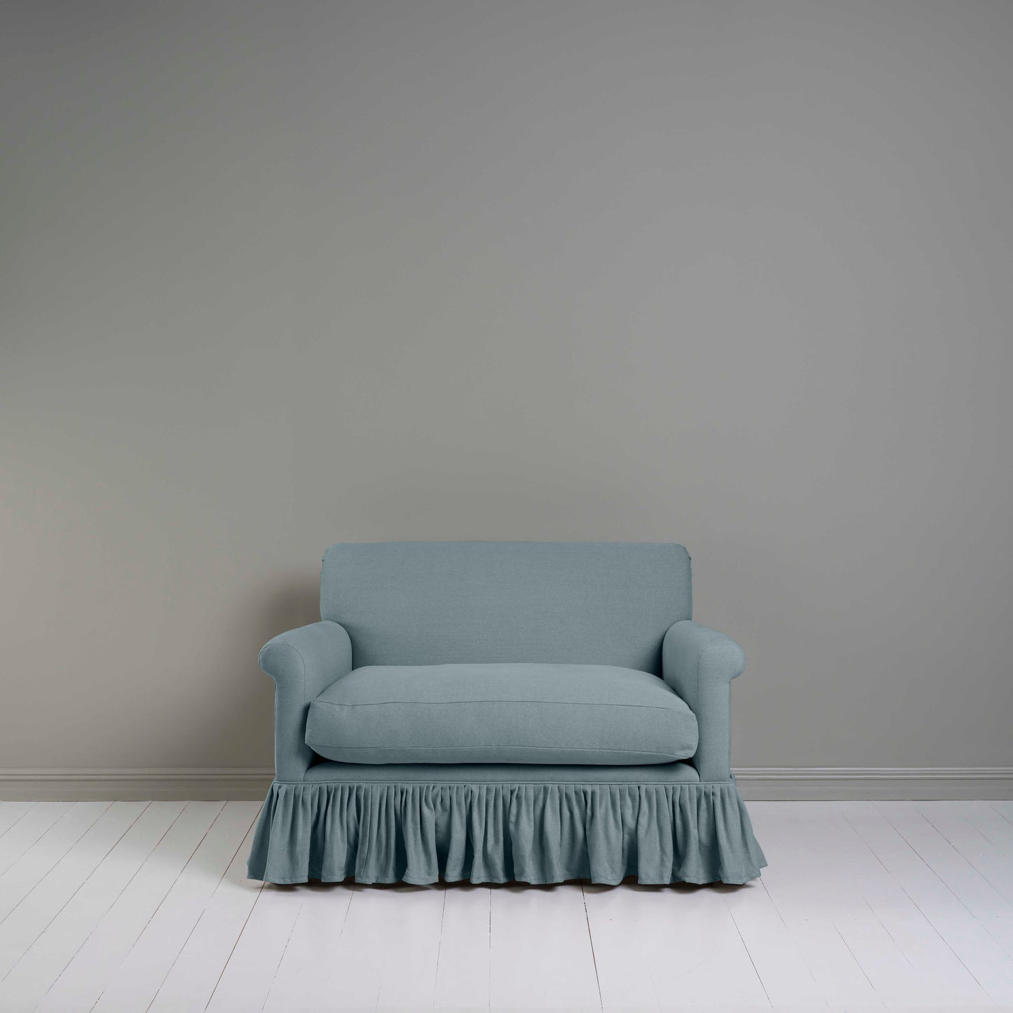 Front View of Curtain Call Love Seat in (Blue)Cerulean - Nicola Harding & Co.