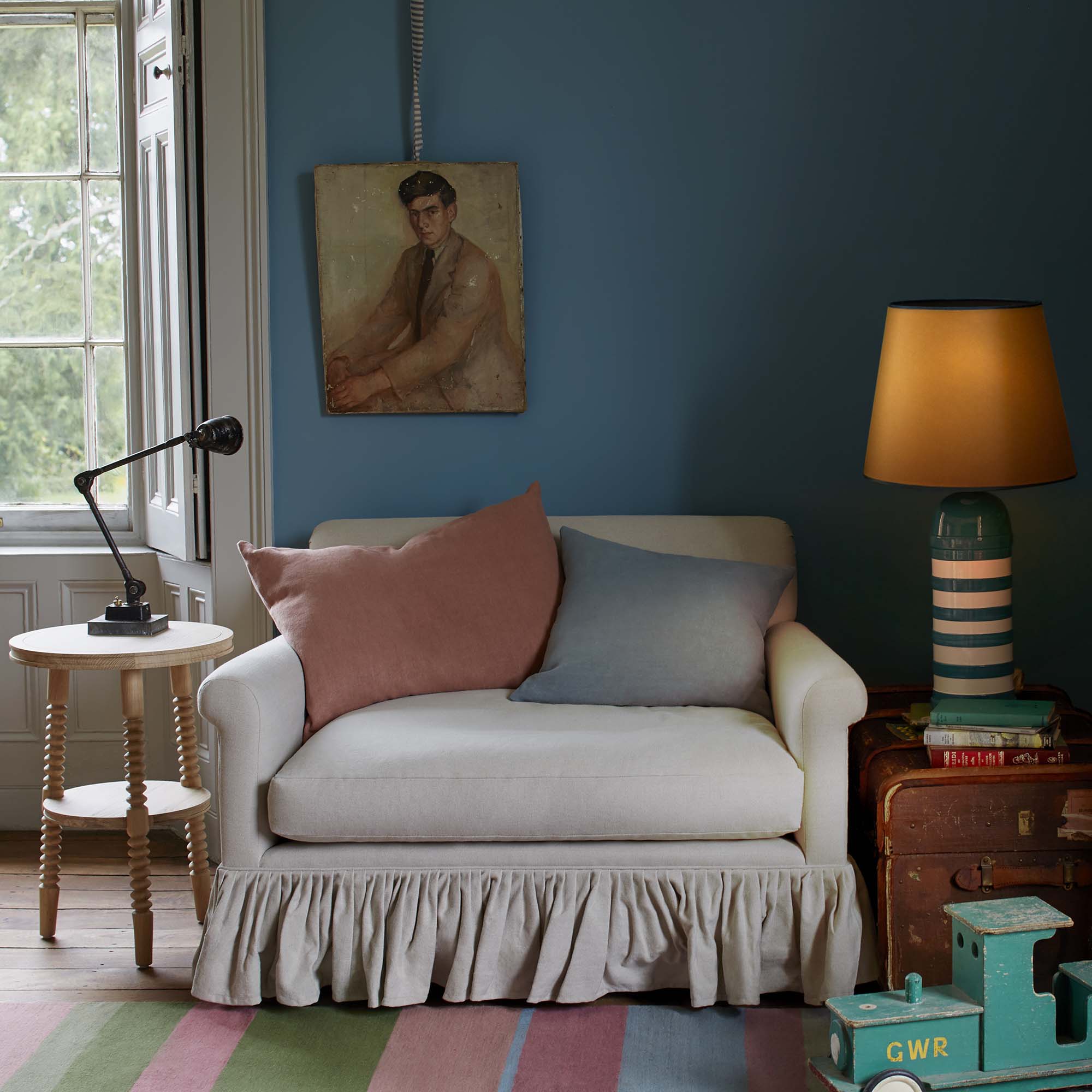  Curtain Call Love Seat in Laidback Linen Cerulean - Nicola Harding 