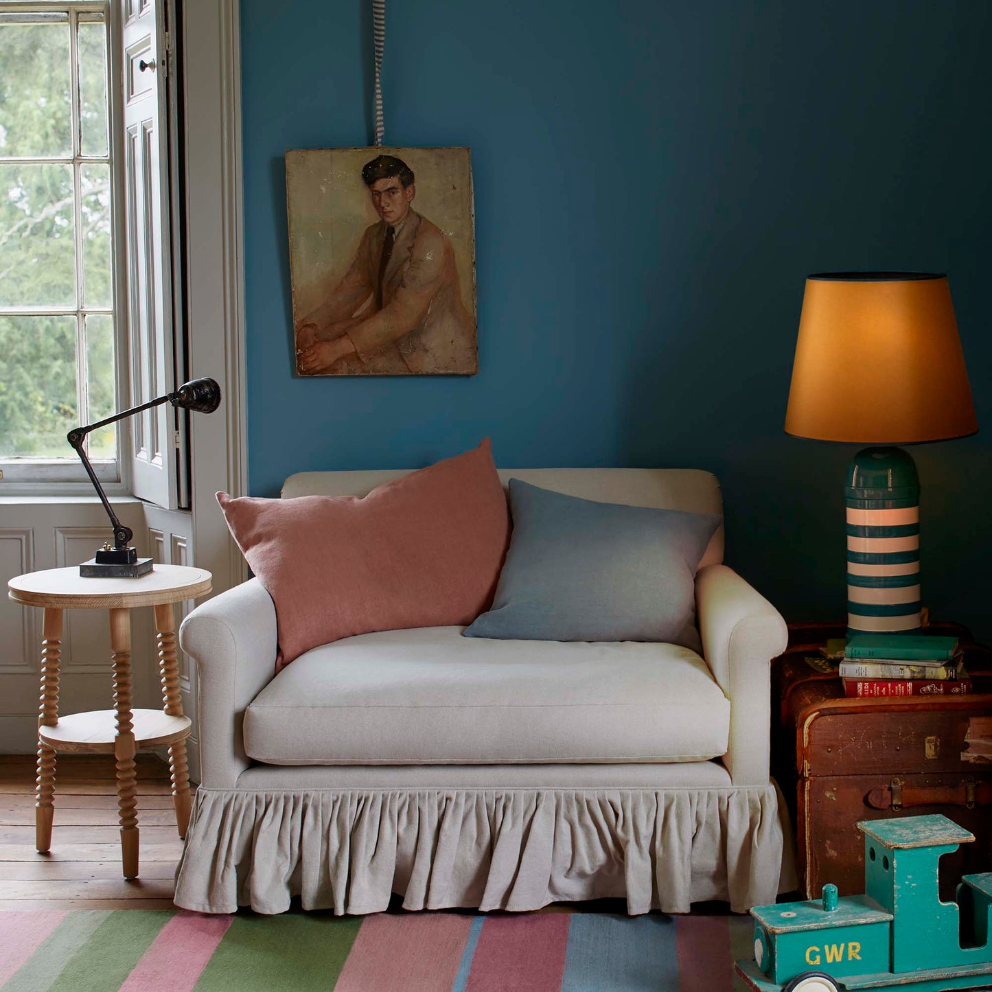 Curtain Call Love Seat in Laidback Linen Cerulean - Nicola Harding