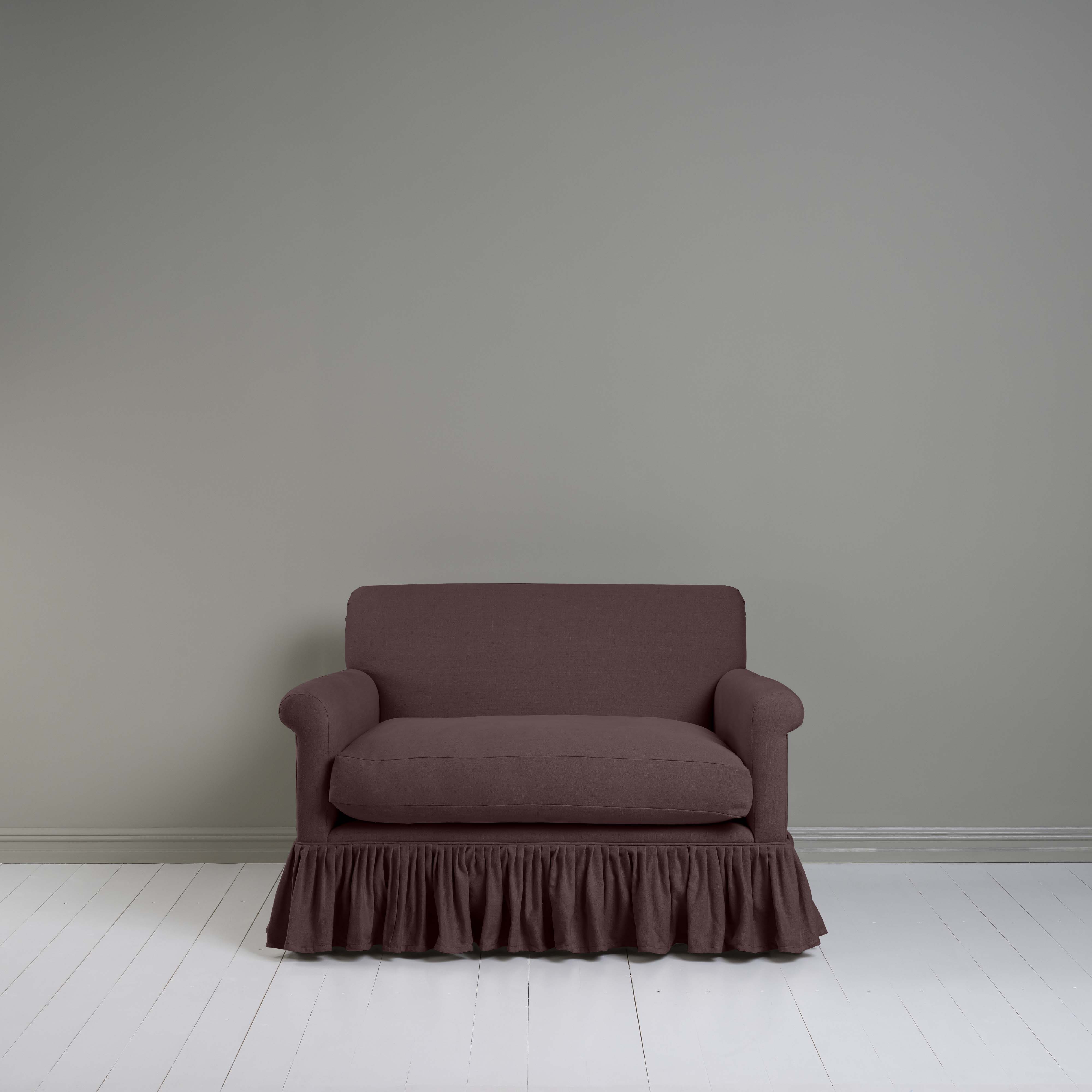  Curtain Call Love Seat in Laidback Linen Damson - Nicola Harding 