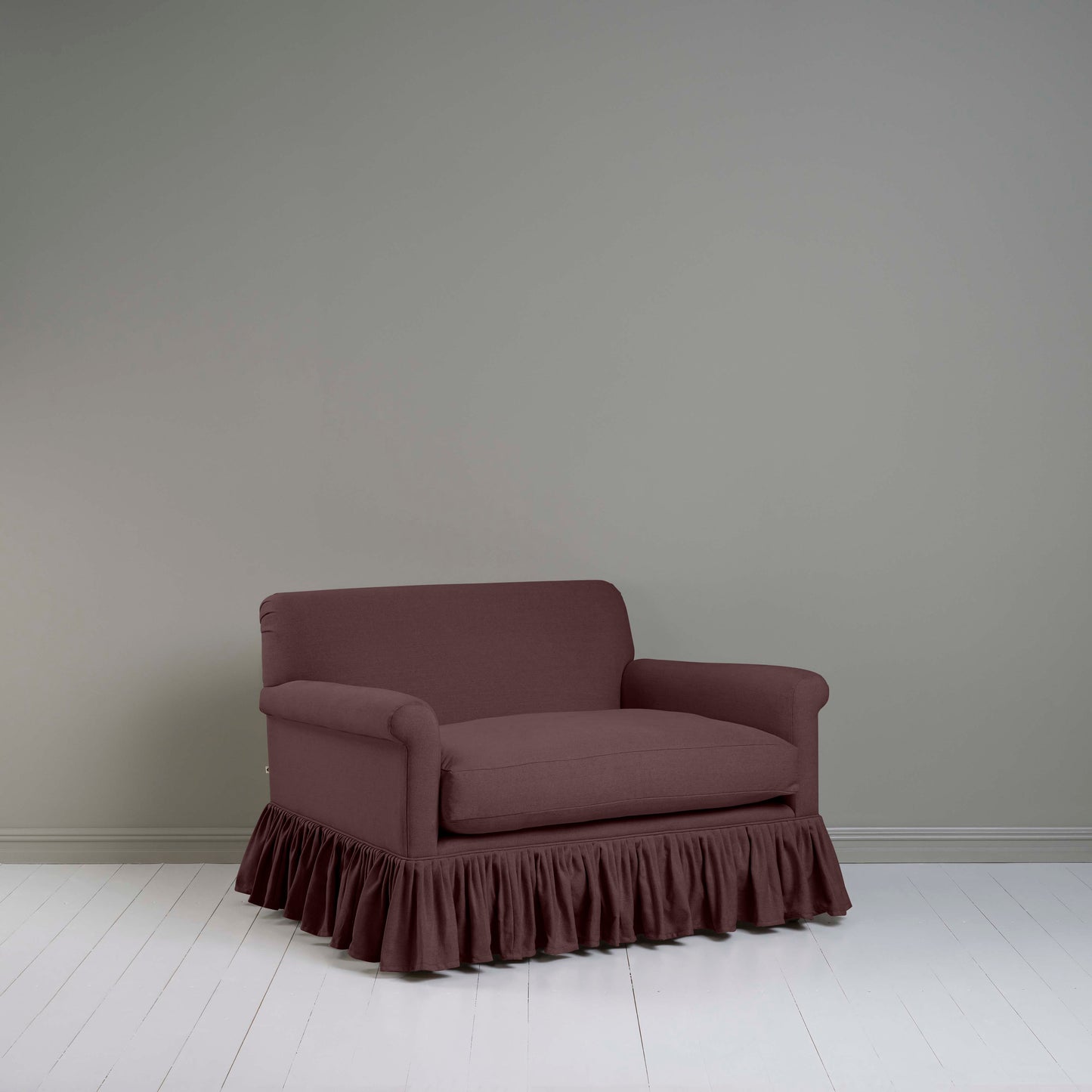 Curtain Call Love Seat in Laidback Linen Damson - Nicola Harding