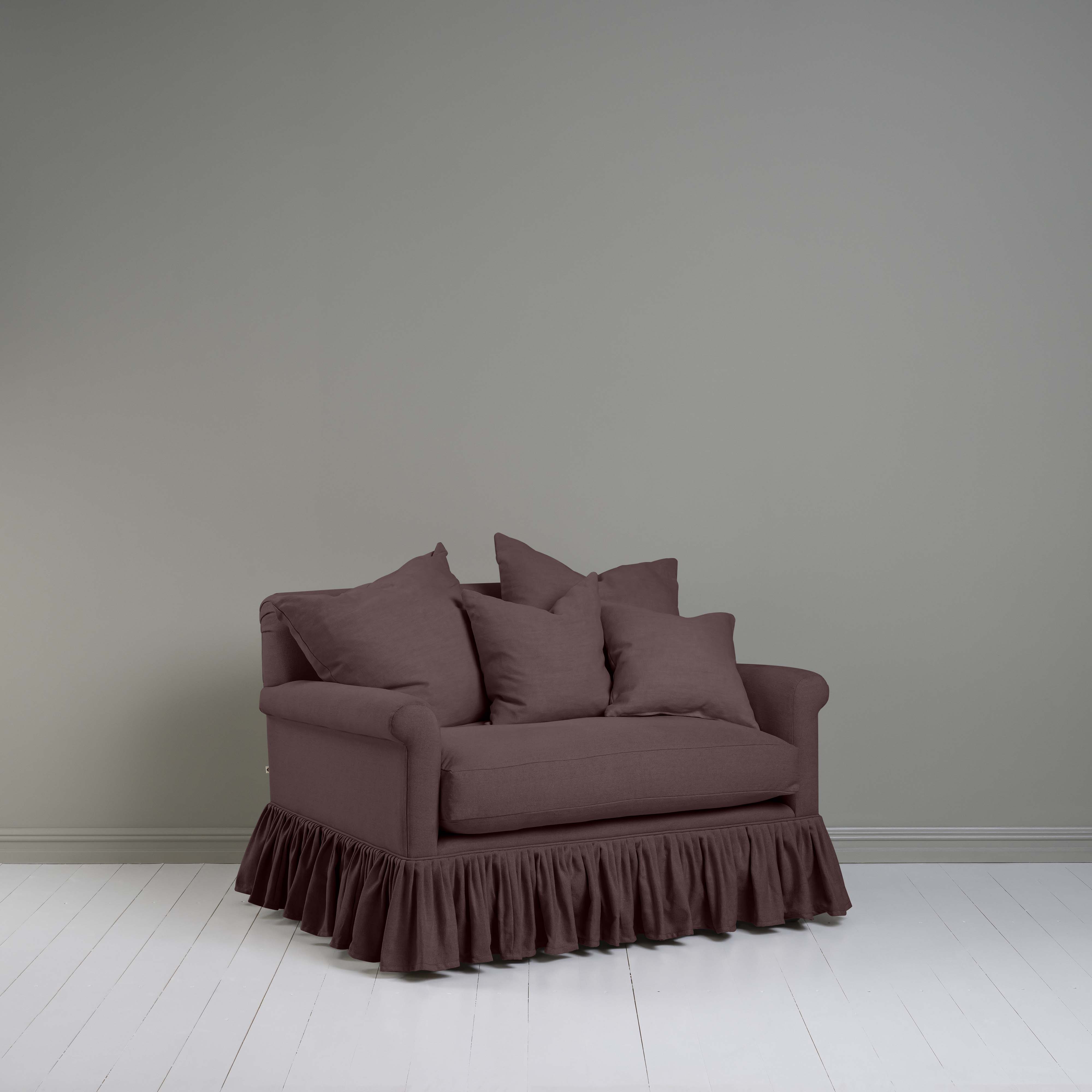  Curtain Call Love Seat in Laidback Linen Damson - Nicola Harding 