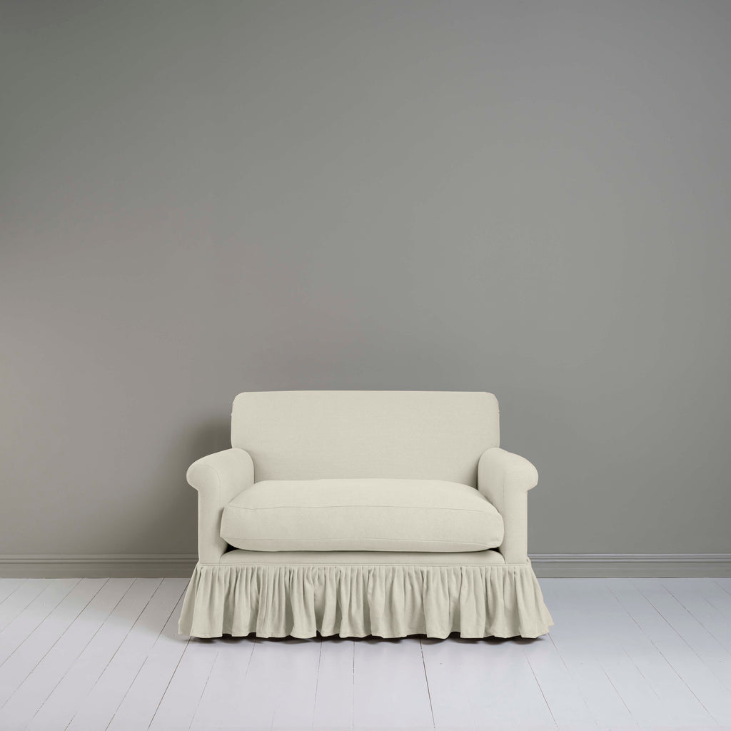  Front View of Curtain Call Love Seat in white(Dove) Color- Nicola Harding 
