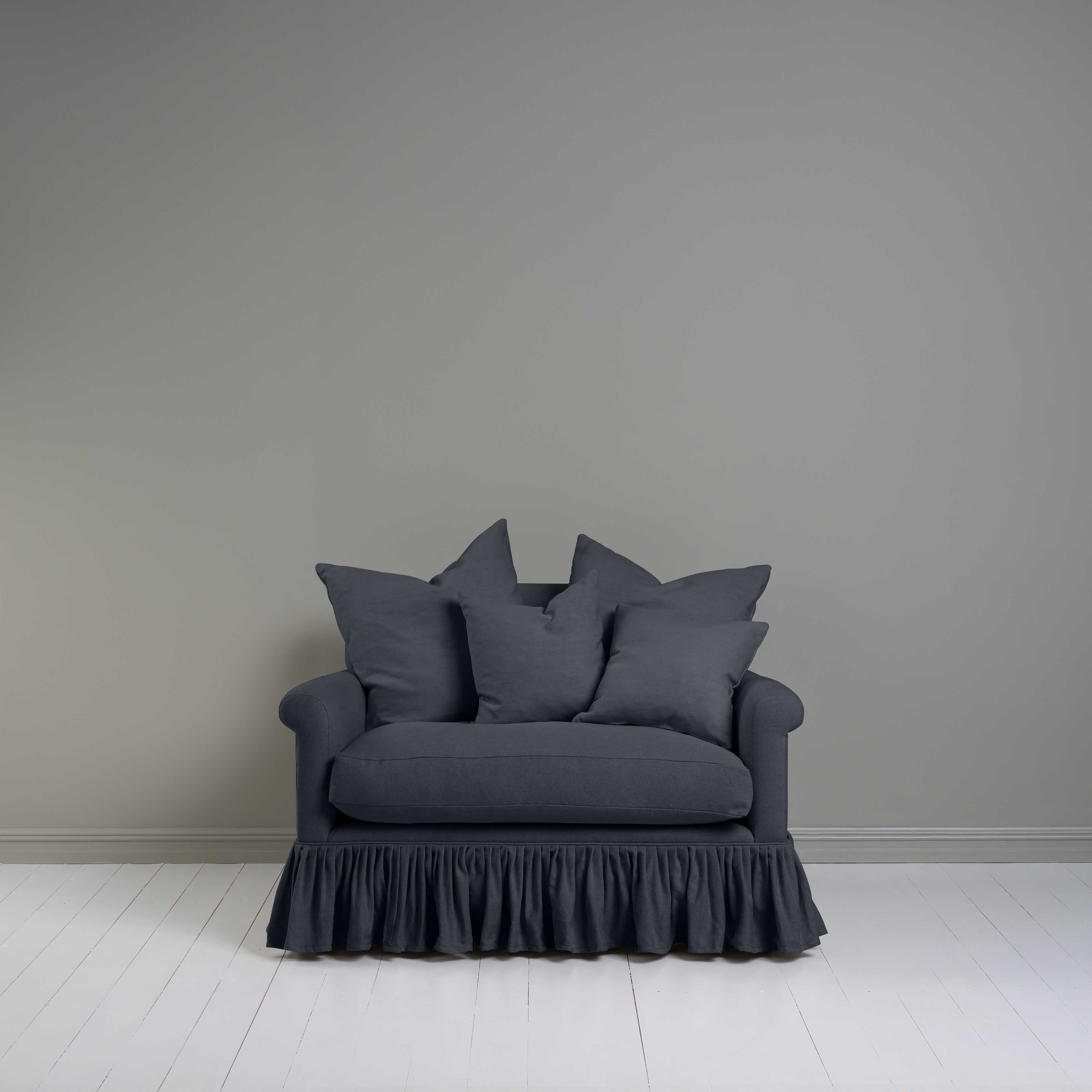  Front View of Curtain Call Love Seat in Black With Cushions - NiX 