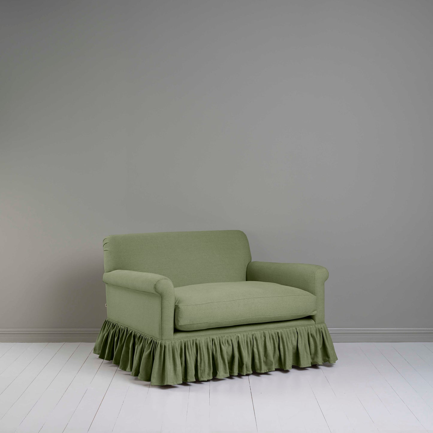 Curtain Call Love Seat in Laidback Linen Moss - Nicola Harding