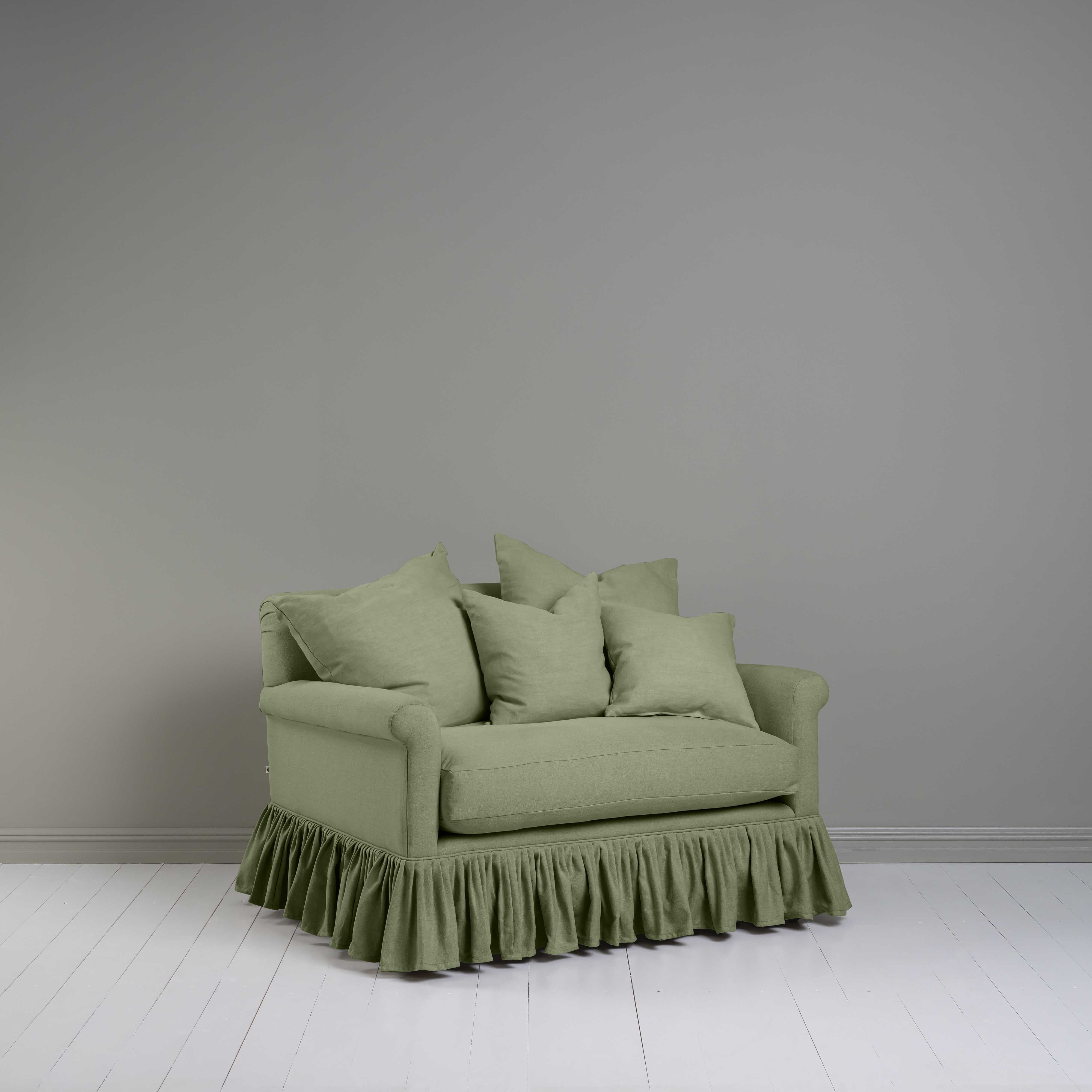  Curtain Call Love Seat in Laidback Linen Moss - Nicola Harding 