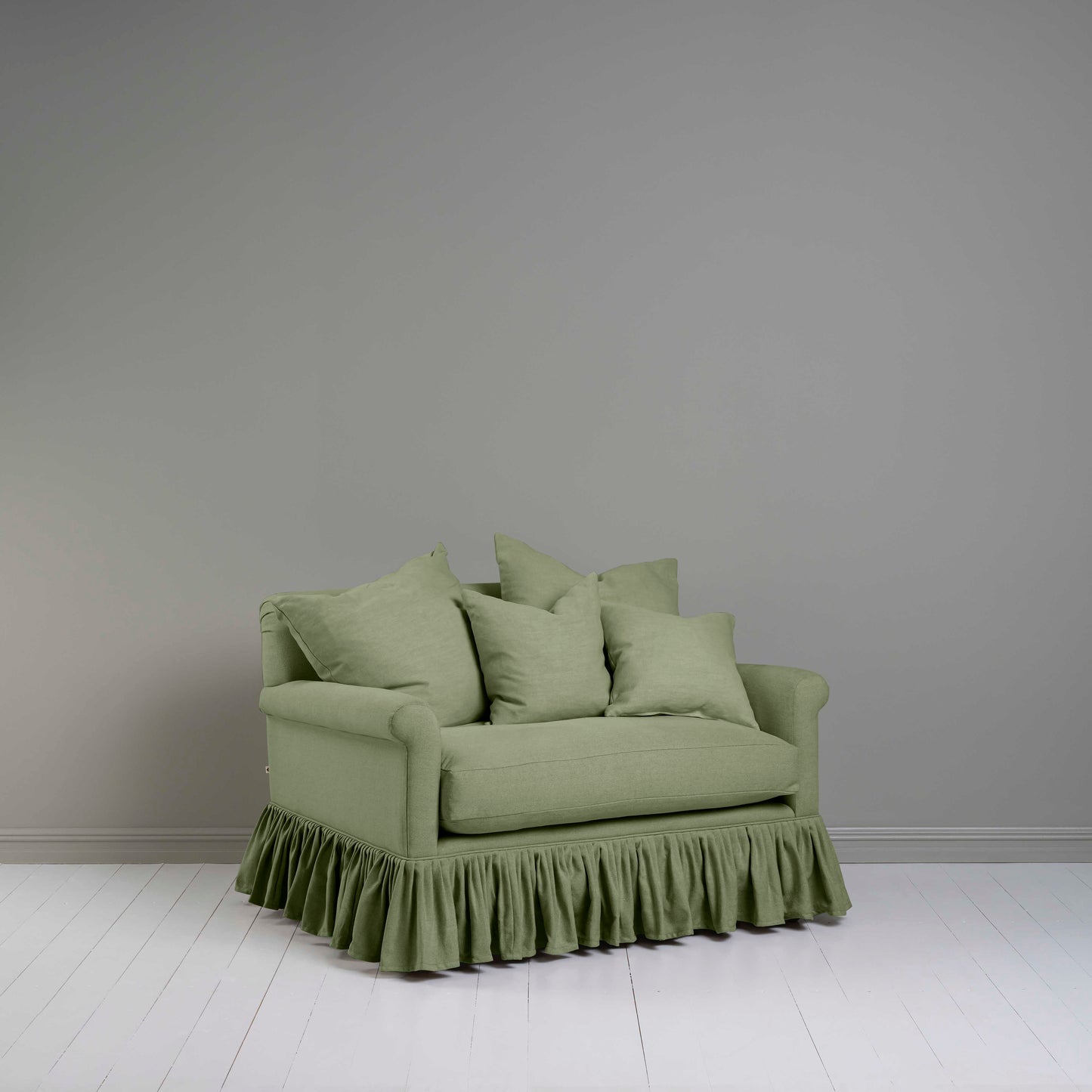 Curtain Call Love Seat in Laidback Linen Moss - Nicola Harding