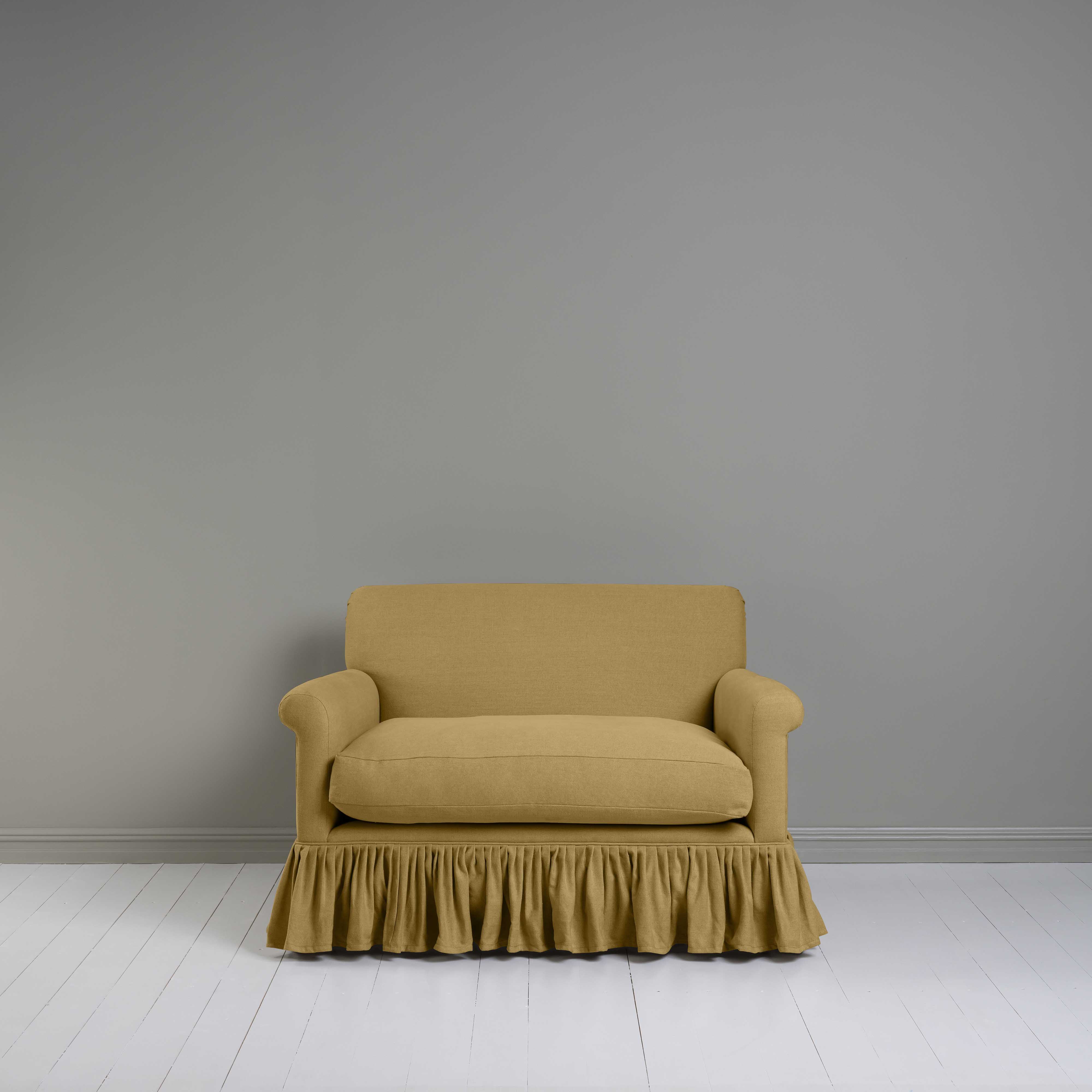  Front View of Curtain Call Love Seat in Ochre - By NiX 