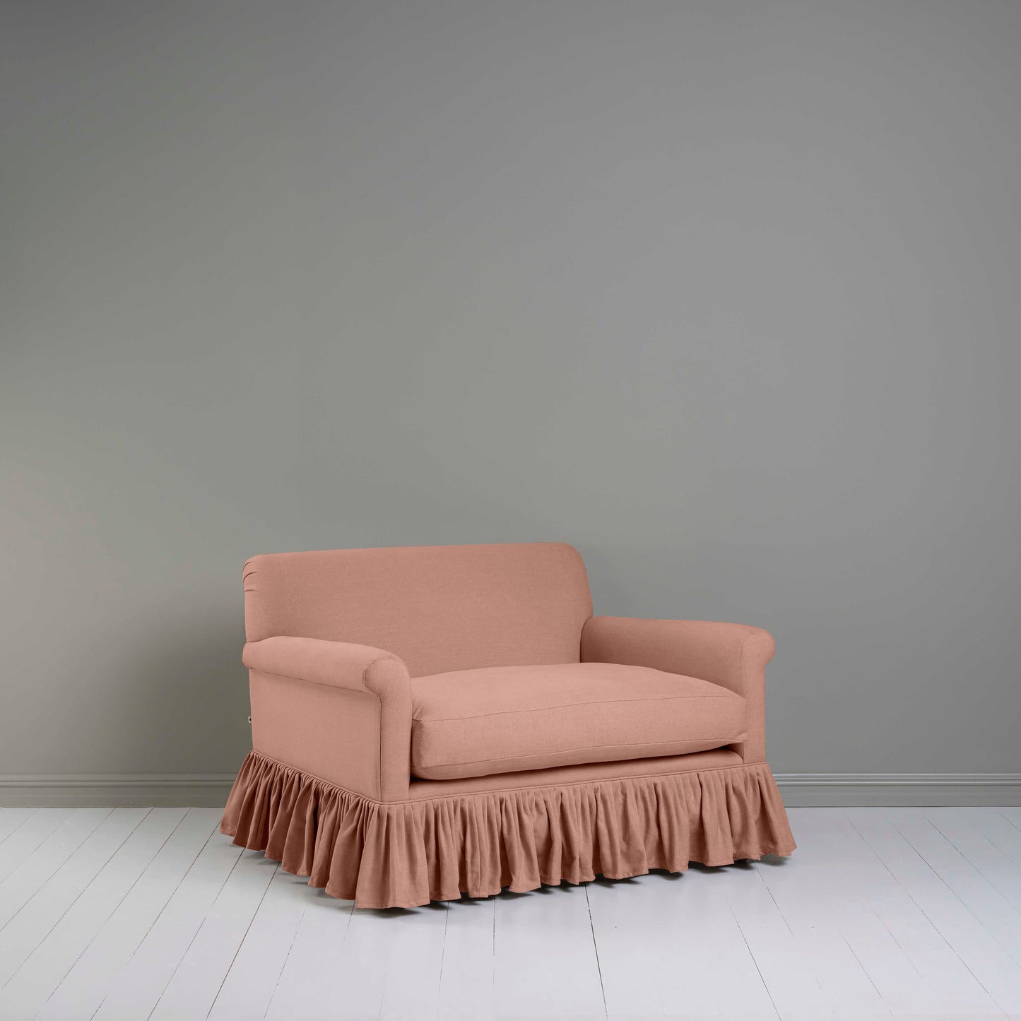 Curtain Call Love Seat in Laidback Linen Roseberry - Nicola Harding