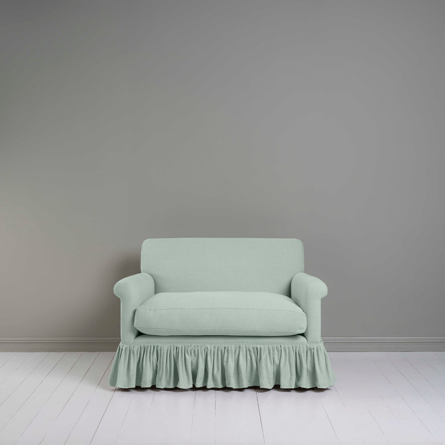Curtain Call Love Seat in Laidback Linen Sky, Front View - NiX