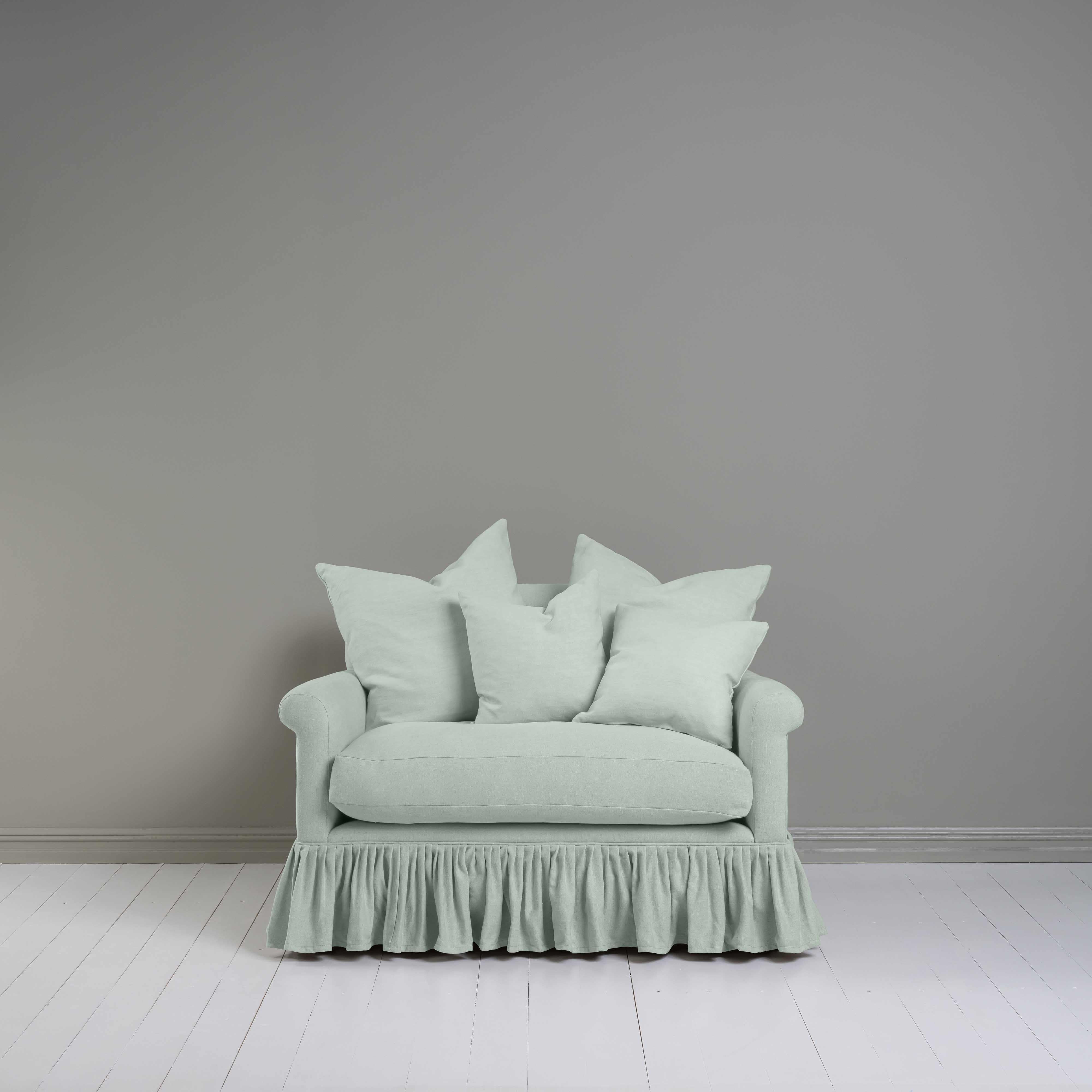  Front View of Curtain Call Love Seat in Sky Blue Color With Cushions - NiX 