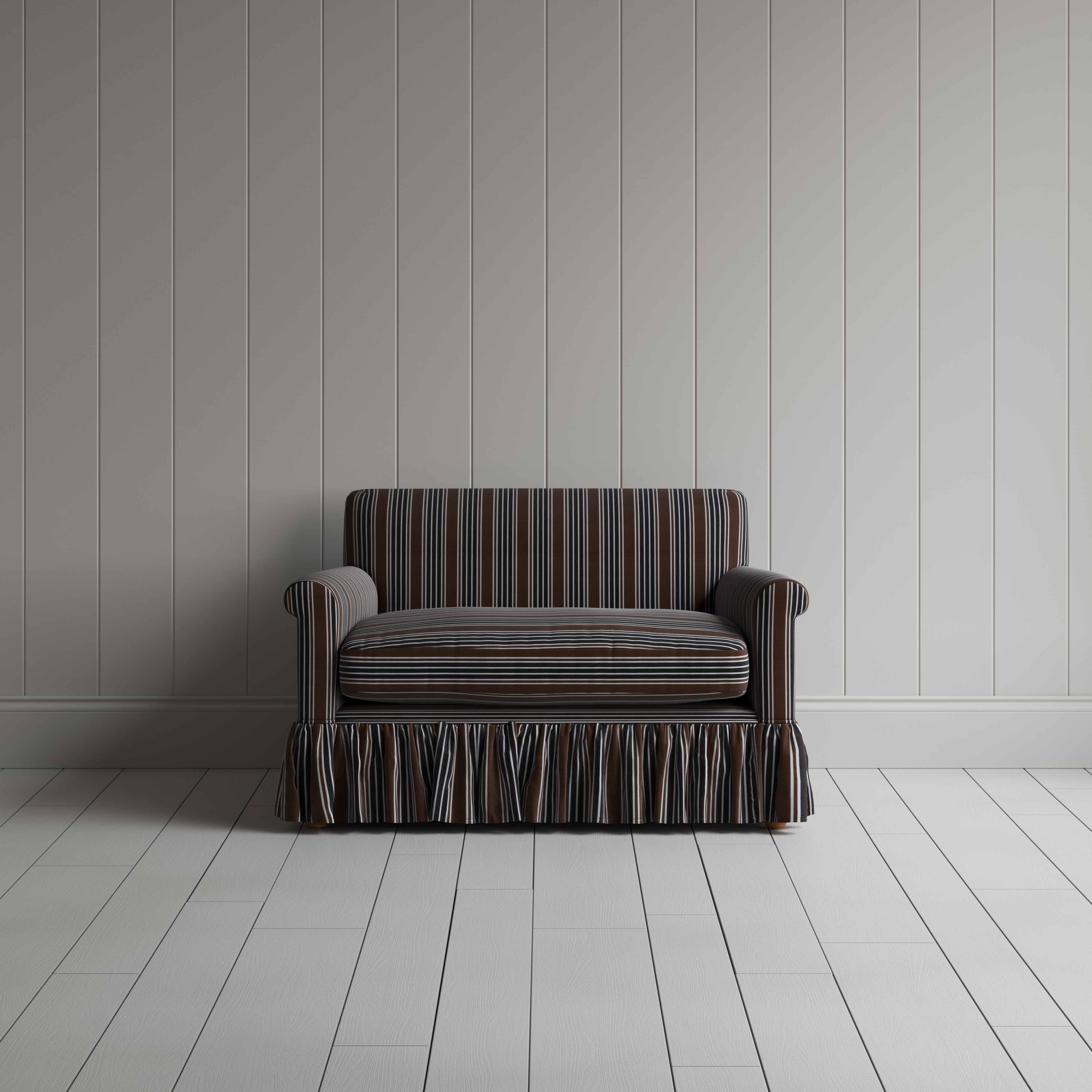  Curtain Call Love Seat in Regatta Cotton, Charcoal - Nicola Harding 