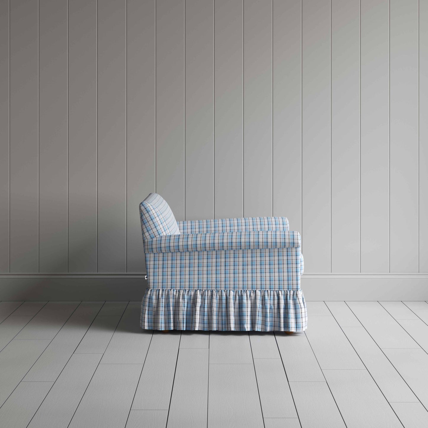 Curtain Call Love Seat in Square Deal Cotton, Blue Brown - Nicola Harding