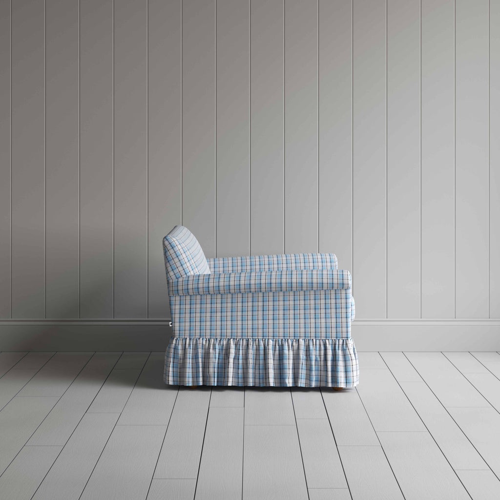  Curtain Call Love Seat in Square Deal Cotton, Blue Brown - Nicola Harding 