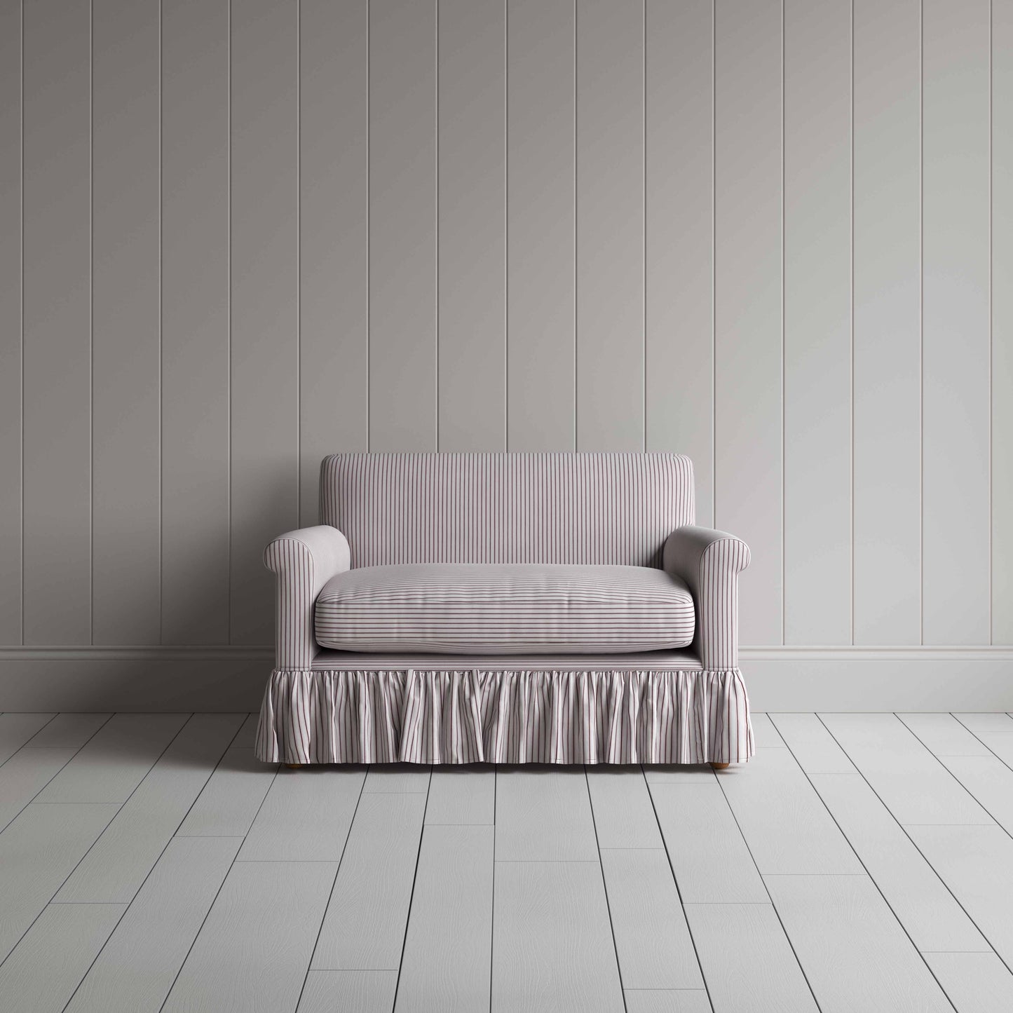 Curtain Call Love Seat in Ticking Cotton, Berry - Nicola Harding