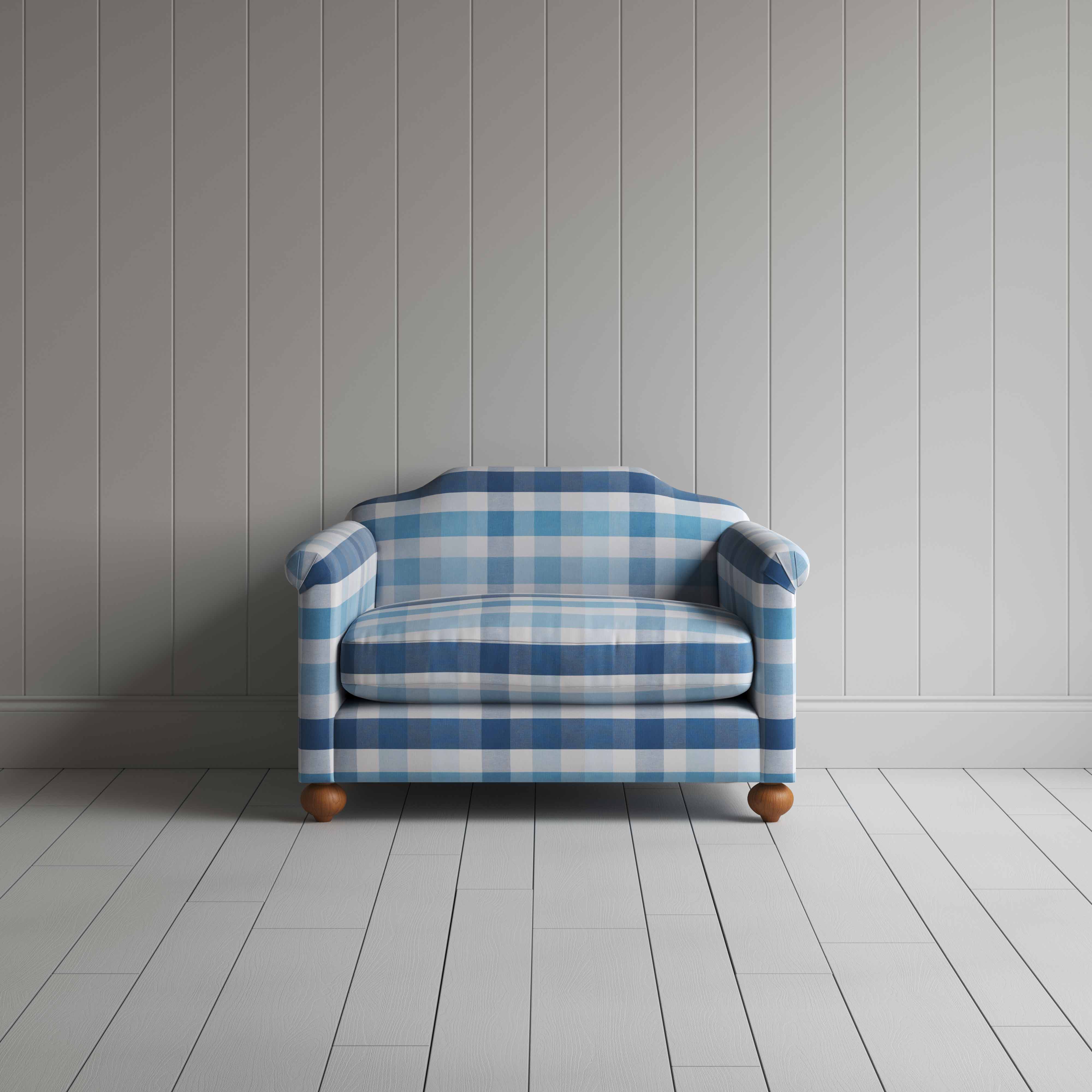  Dolittle Love Seat in Checkmate Cotton, Blue - Nicola Harding 