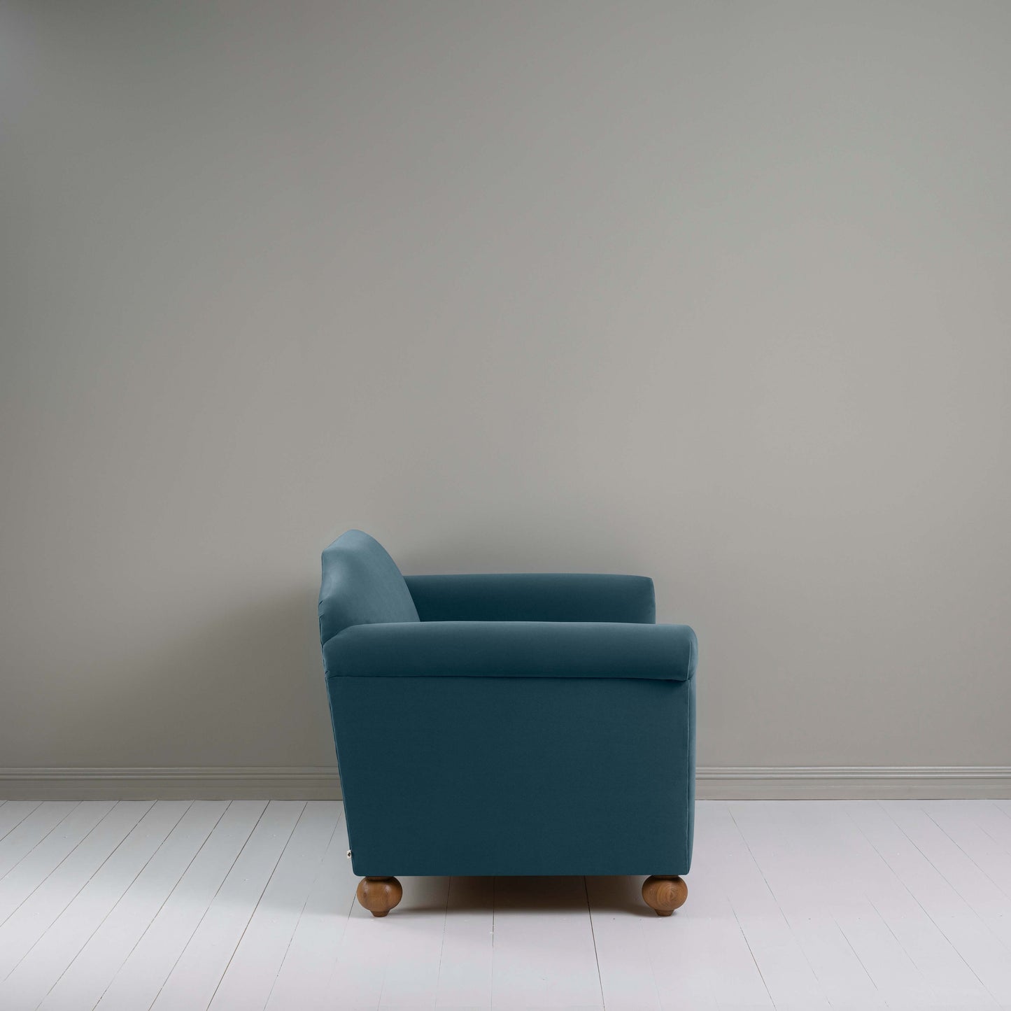 Dolittle Love Seat in Intelligent Velvet Aegean, Side View - Nicola Harding