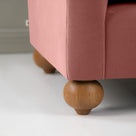  Dolittle Love Seat in Intelligent Velvet Damson, Round Wooden Foot Closeup - Nicola Harding 