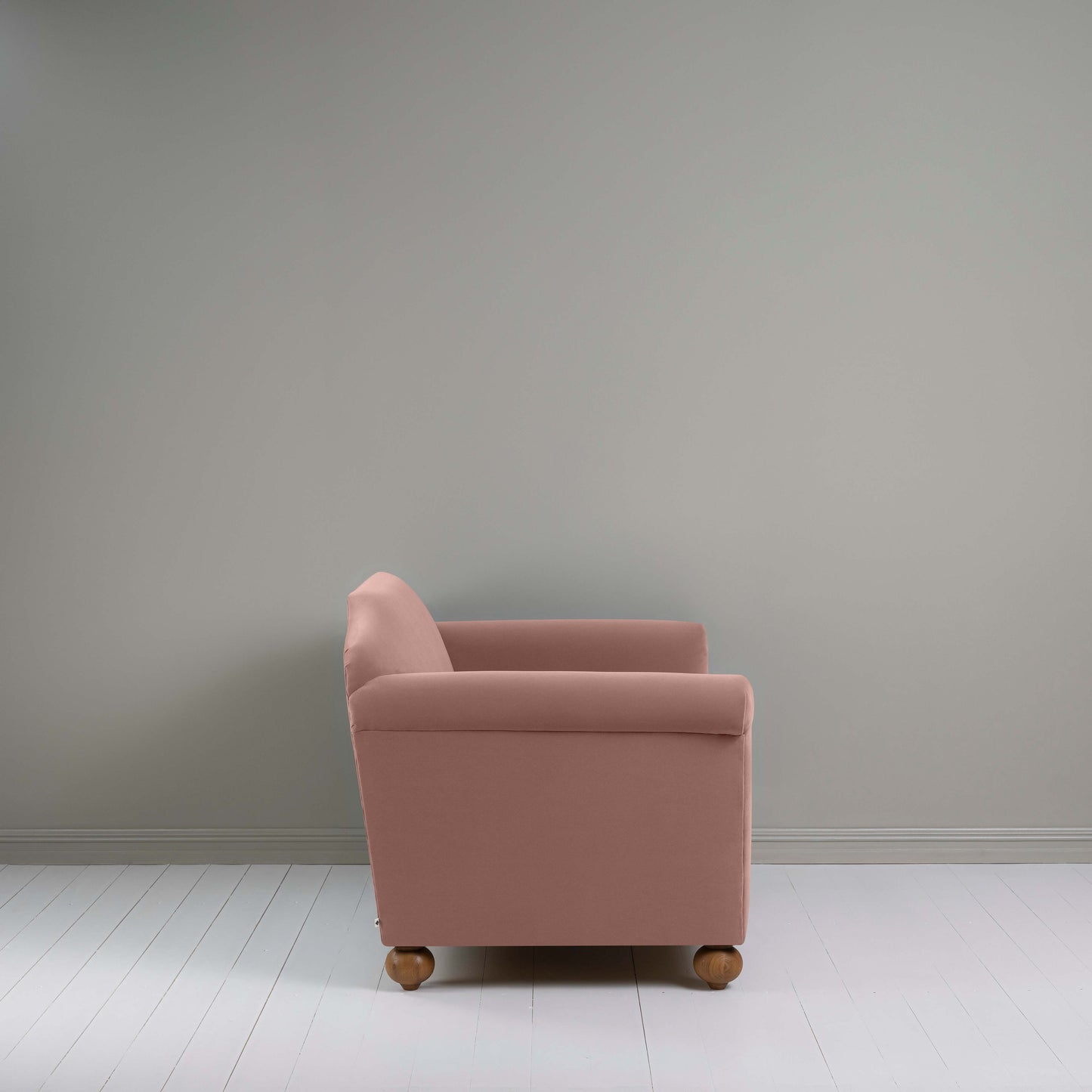 Dolittle Love Seat in Intelligent Velvet Dusky Pink, Side View - Nicola Harding