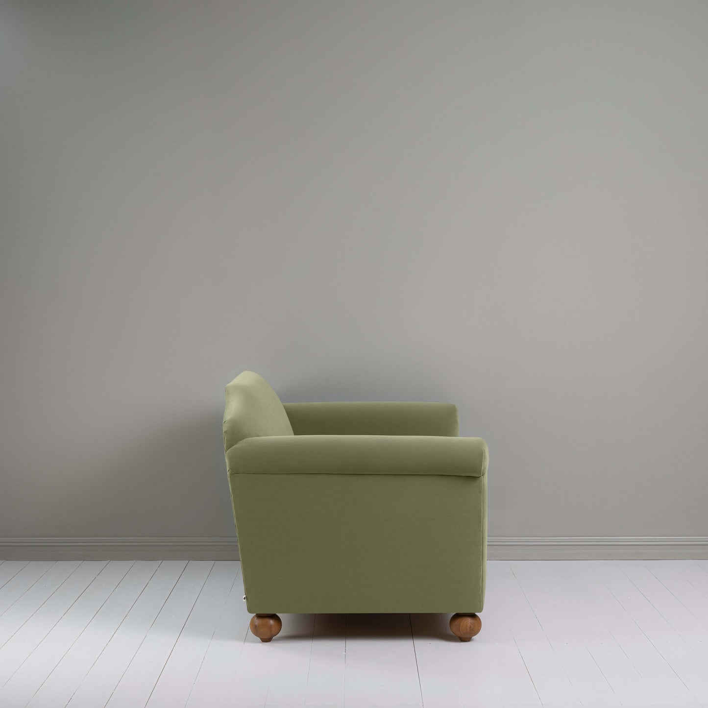 Dolittle Love Seat in Intelligent Velvet Green Tea, Side View - Nicola Harding