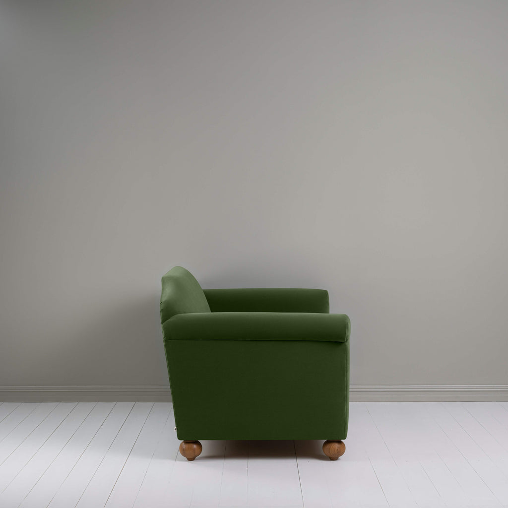  Dolittle Love Seat in Intelligent Velvet Juniper, Side View - Nicola Harding 