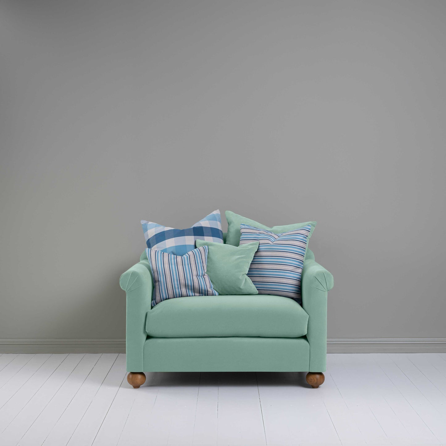 Dolittle Love Seat in Intelligent Velvet Sea Mist