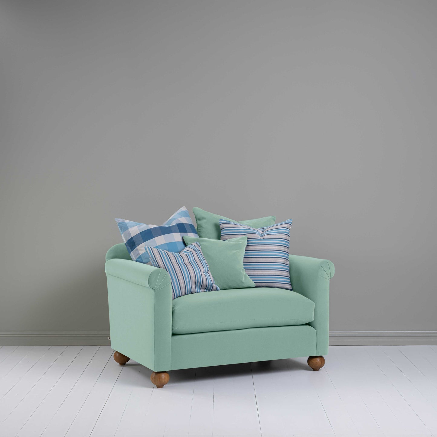 Dolittle Love Seat in Intelligent Velvet Sea Mist - Nicola Harding