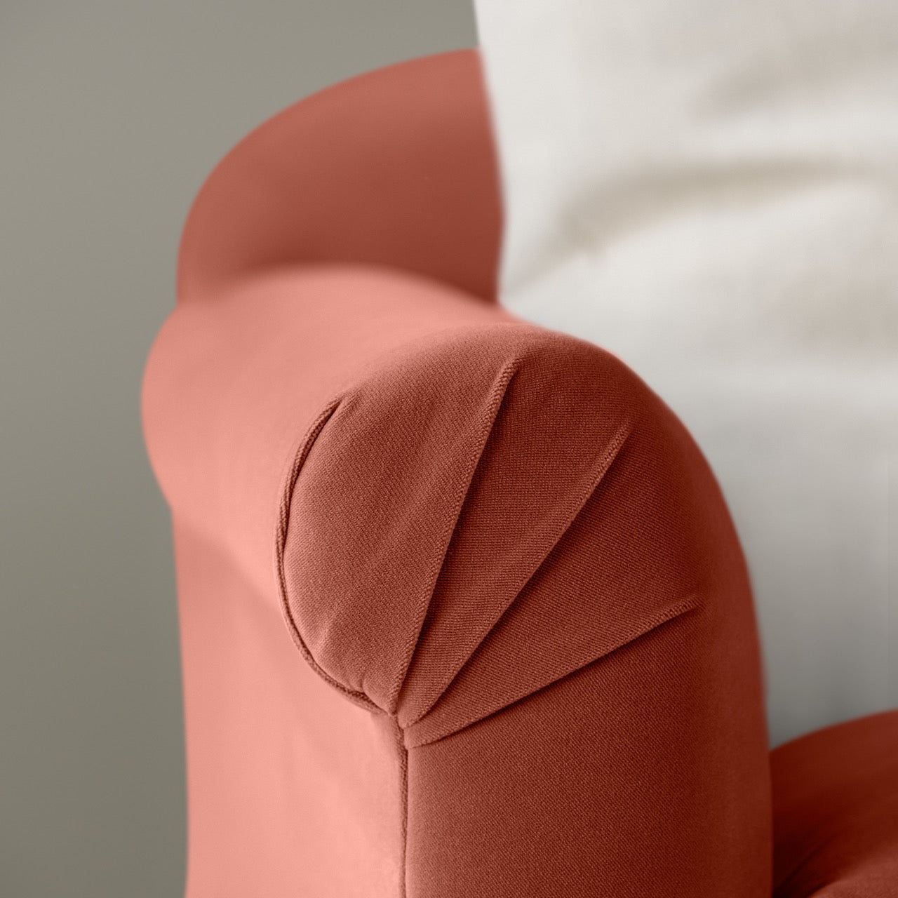 Dolittle Love Seat in Intelligent Velvet Sienna, Arm Design Closeup - Nicola Harding