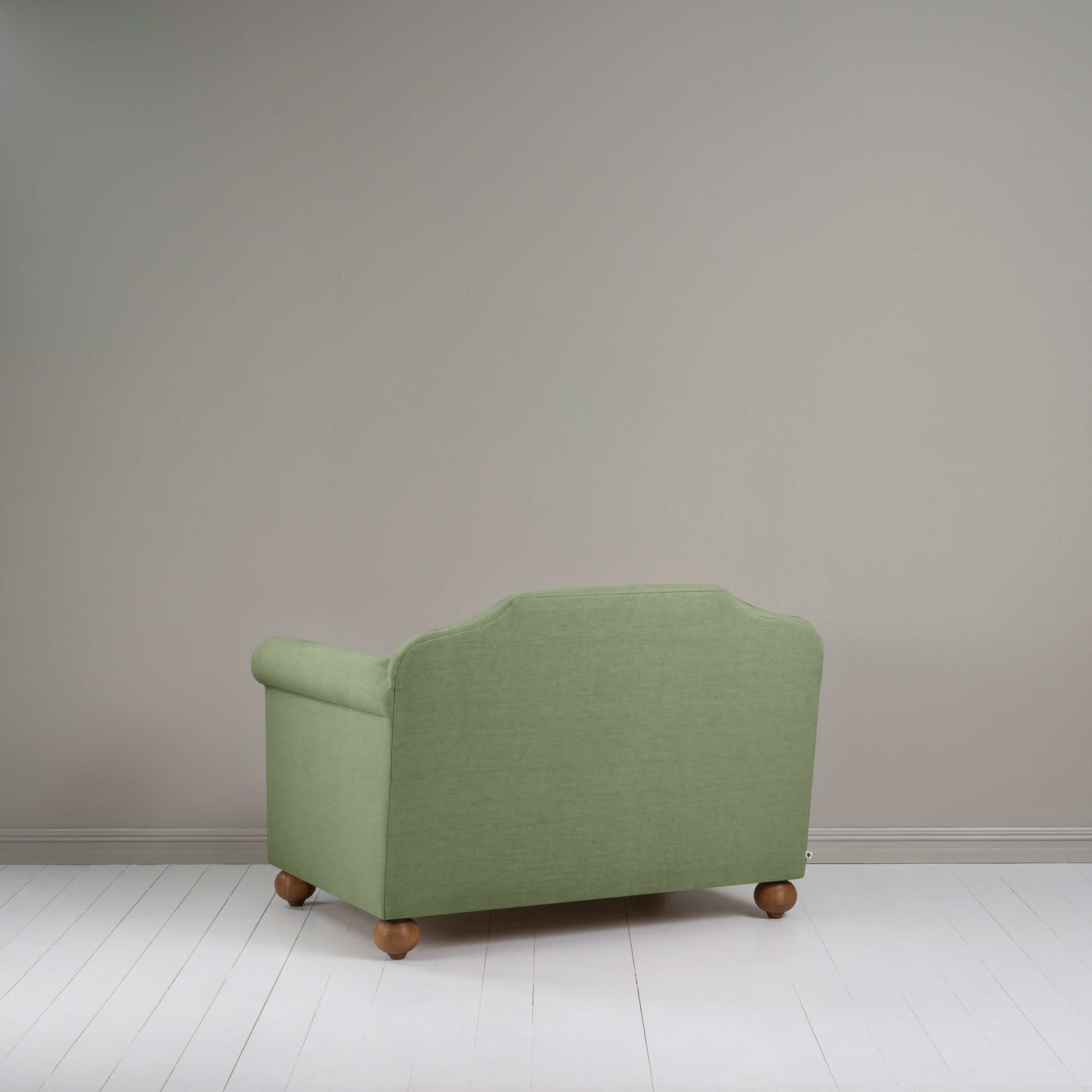 Dolittle Love Seat in Laidback Linen Moss, Back View - Nicola Harding