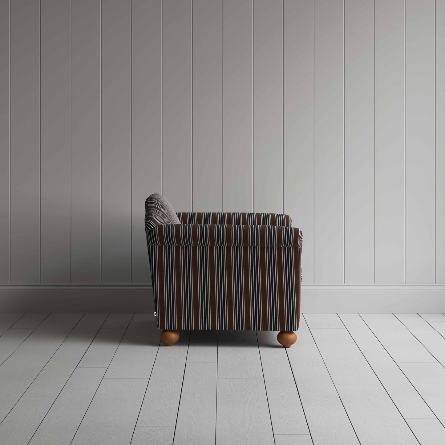 Dolittle Love Seat in Regatta Cotton, Charcoal, Side View - Nicola Harding