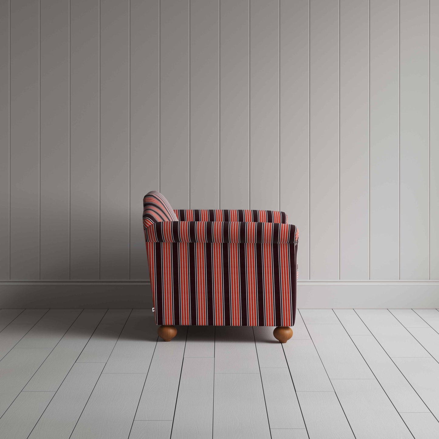 Dolittle Love Seat in Regatta Cotton, Flame, Side View - Nicola Harding