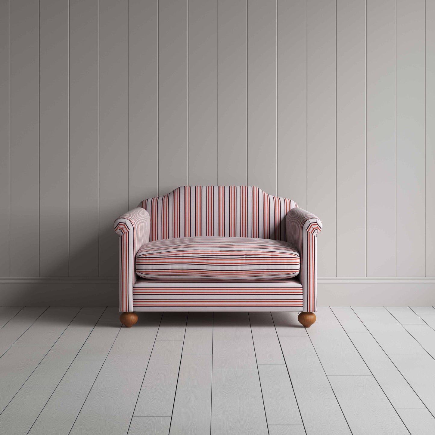 Dolittle Love Seat in Slow Lane Cotton Linen, Berry, Front View - Nicola Harding