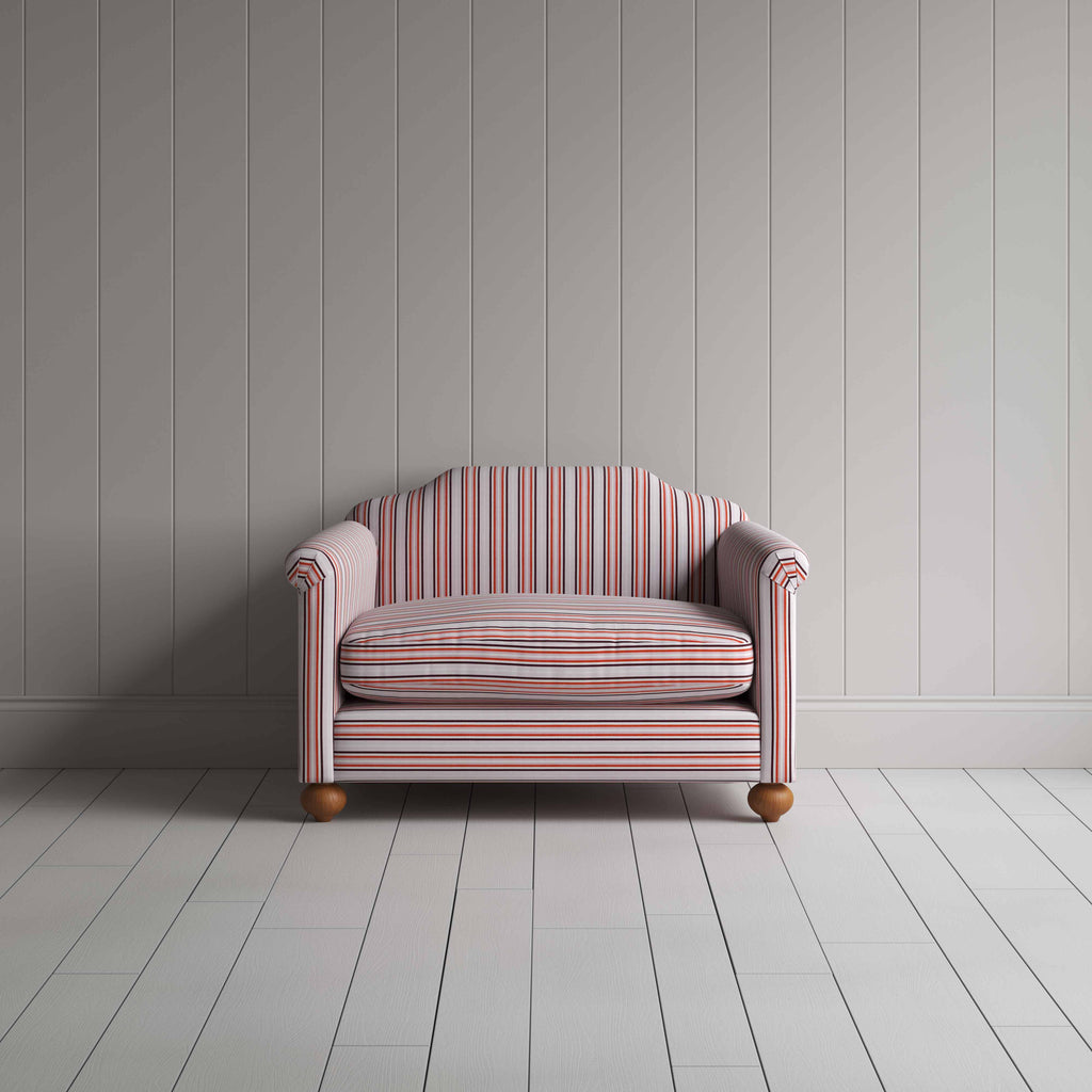  Dolittle Love Seat in Slow Lane Cotton Linen, Berry, Front View - Nicola Harding 