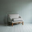  Dimensions of Upholstered Dining Bench in Ticking Cotton Aqua Brown. Height 82.5cm, Lenght 115cm, and Width 76cm - Nicola Harding 