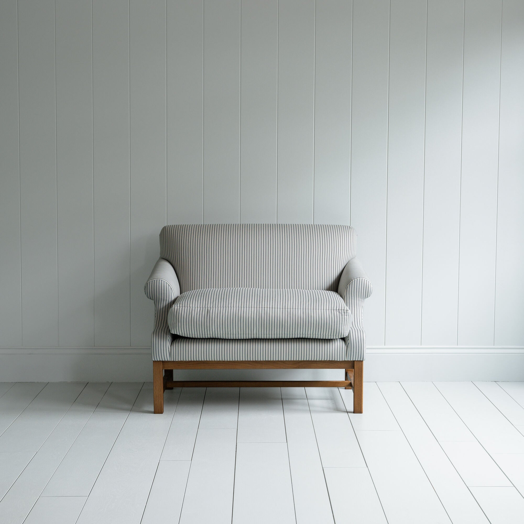  Front View of Dining Bench in Ticking Cotton Aqua Brown colour - By NiX 
