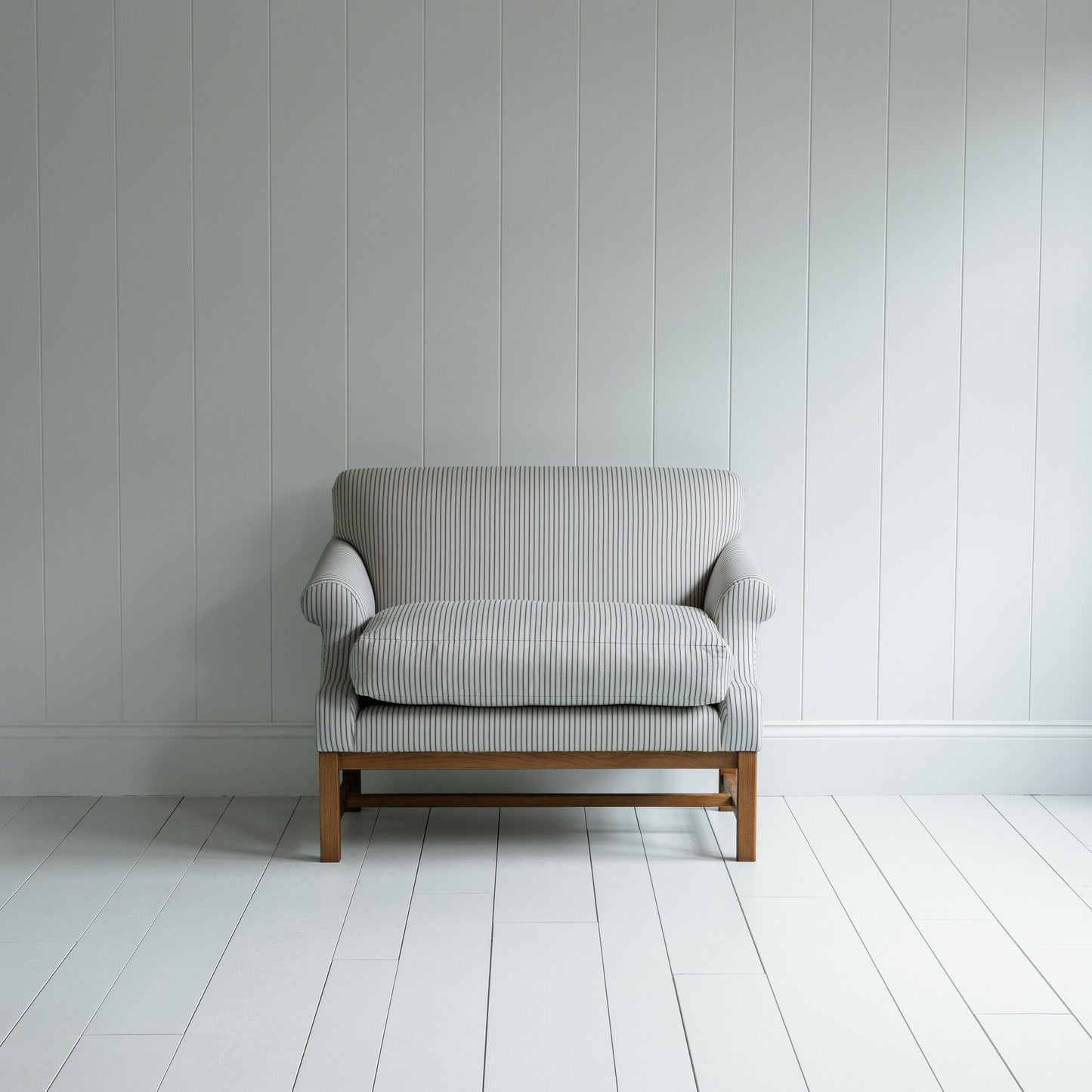 Front View of Dining Bench in Ticking Cotton Aqua Brown colour - By NiX