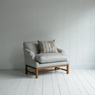  Front Row Upholstered Bench in Ticking Cotton Aqua Brown With Cushions - By NiX 