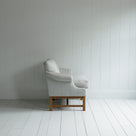  Side View of Upholstered Dining Bench in Ticking Cotton Aqua Brown - Nicola Harding 