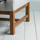  Upholstered Dining Bench in Ticking Cotton Aqua Brown, Frame Closeup - Nicola Harding & Co. 