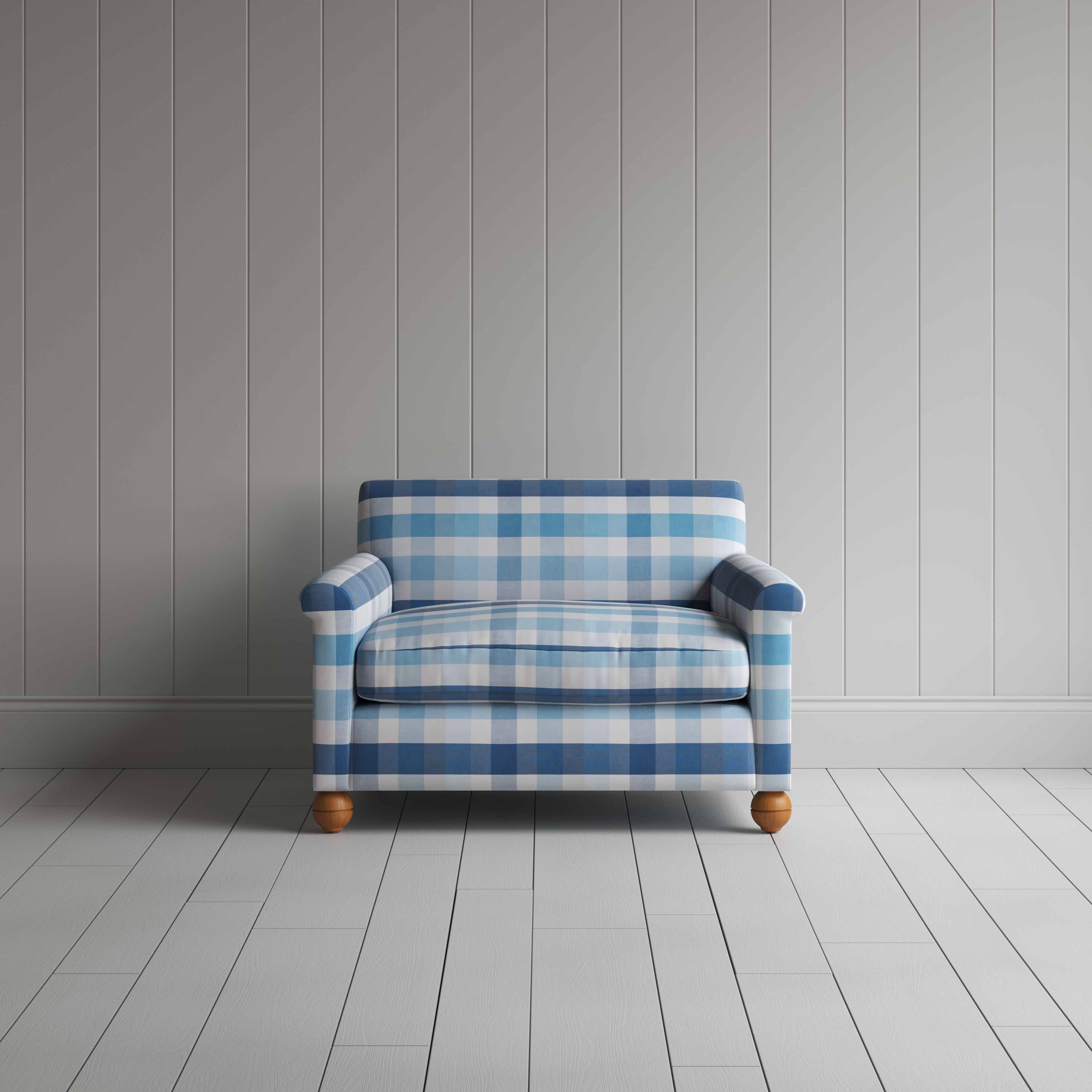  Idler Love Seat in Checkmate Cotton, Blue - Nicola Harding 