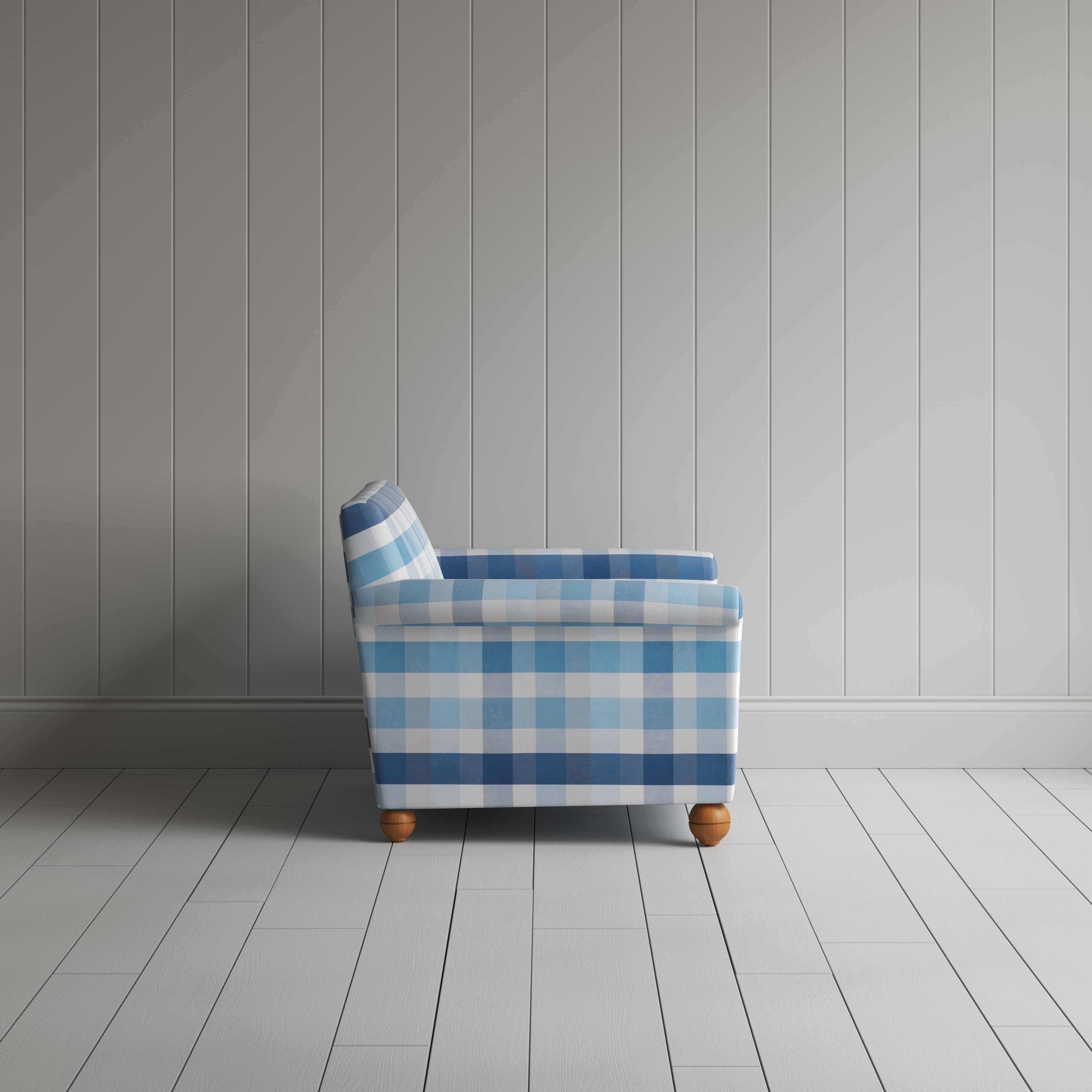  Idler Love Seat in Checkmate Cotton, Blue - Nicola Harding 