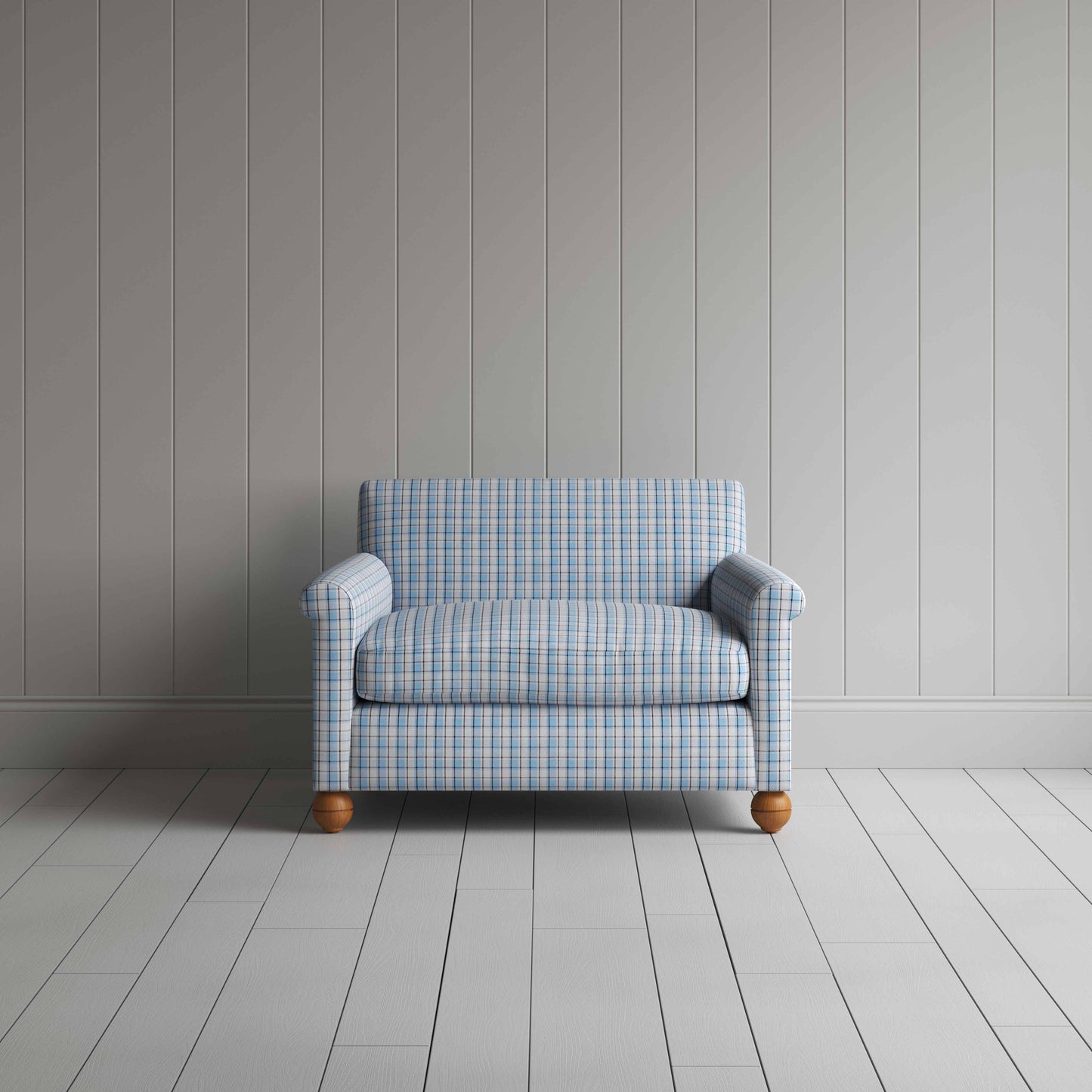 Idler Love Seat in Square Deal Cotton, Blue Brown - Nicola Harding