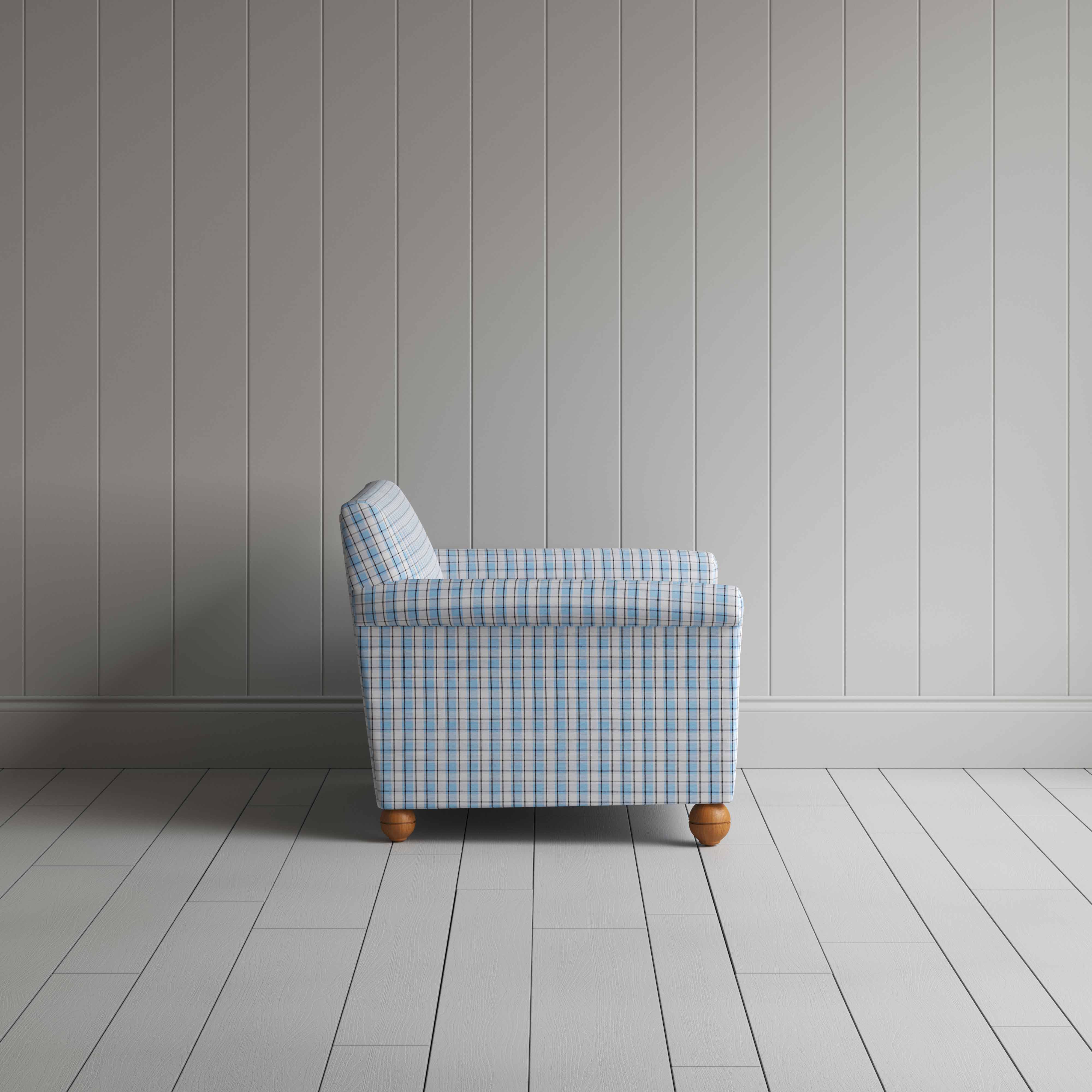  Idler Love Seat in Square Deal Cotton, Blue Brown - Nicola Harding 