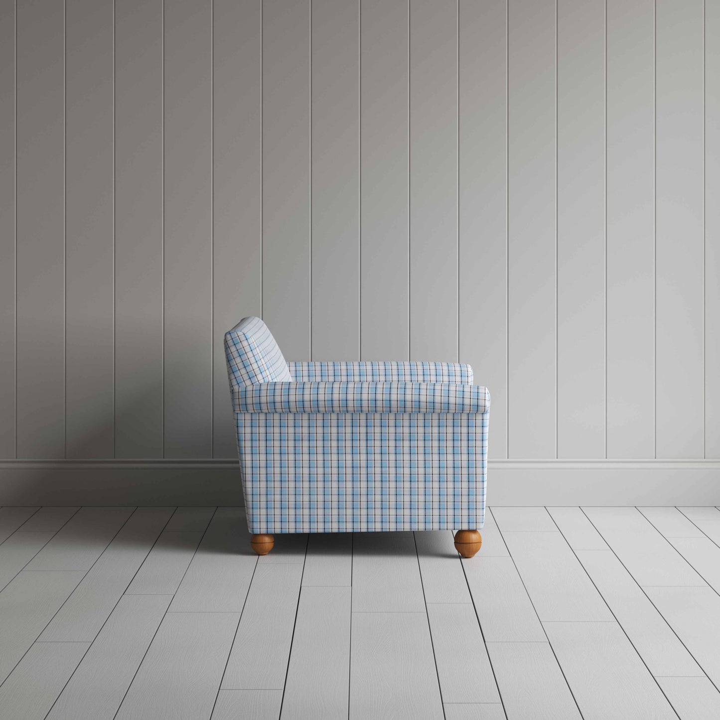 Idler Love Seat in Square Deal Cotton, Blue Brown - Nicola Harding