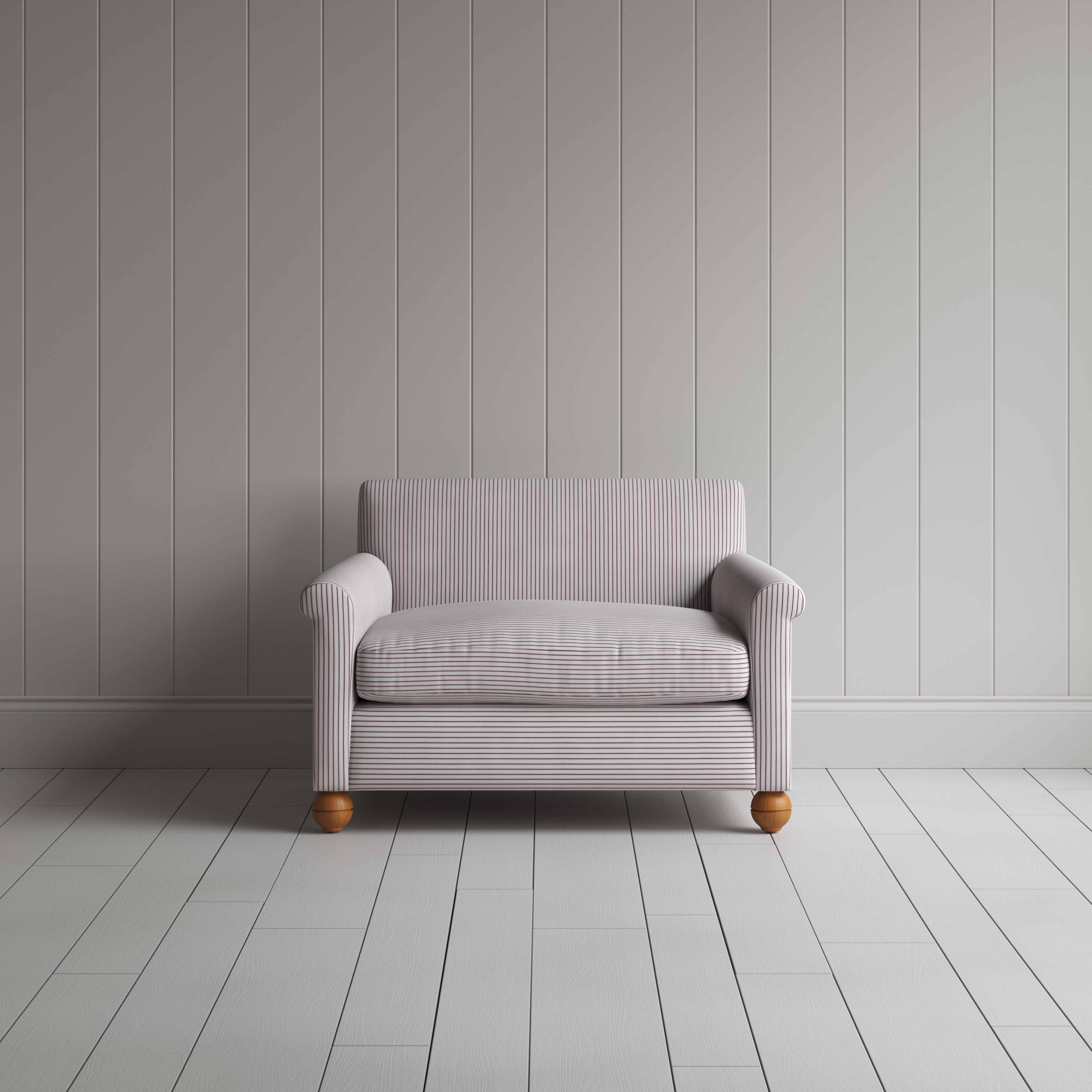  Idler Love Seat in Ticking Cotton, Berry - Nicola Harding 