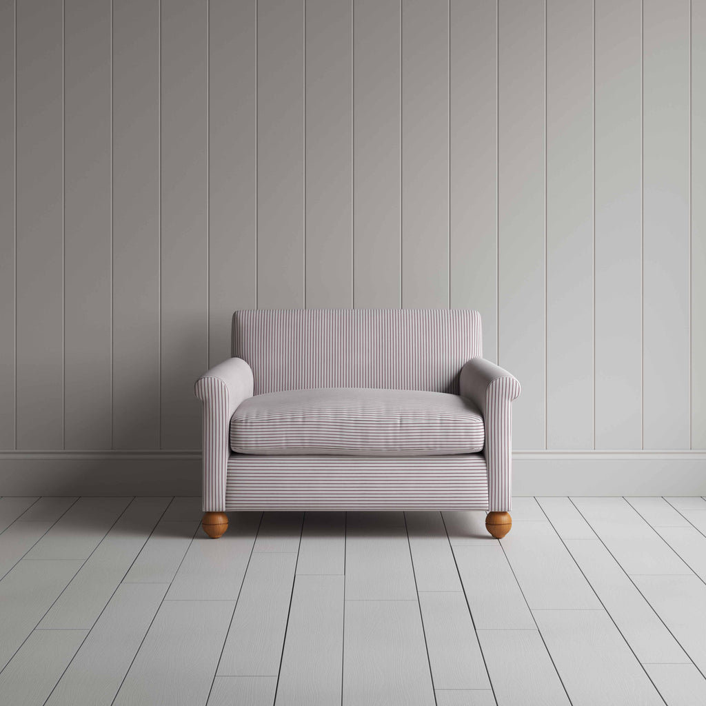  Idler Love Seat in Ticking Cotton, Berry - Nicola Harding 