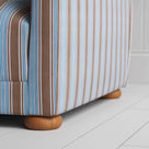  More the Merrier Sofa in Regatta Cotton, Blue, Front View Foot Design Closeup - NiX 