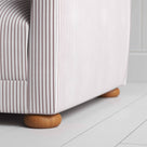  More the Merrier 3 Seater Sofa in Ticking Cotton, Berry, Front Foot Design Closeup - NiX 