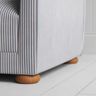  More the Merrier 4 Seater Sofa in Ticking Cotton, Blue Brown, Front Round Foot Closeup - NiX 