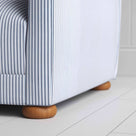  More the Merrier 4 Seater Sofa in Ticking Cotton, Aqua Brown, Front Round Foot Closeup - NiX 